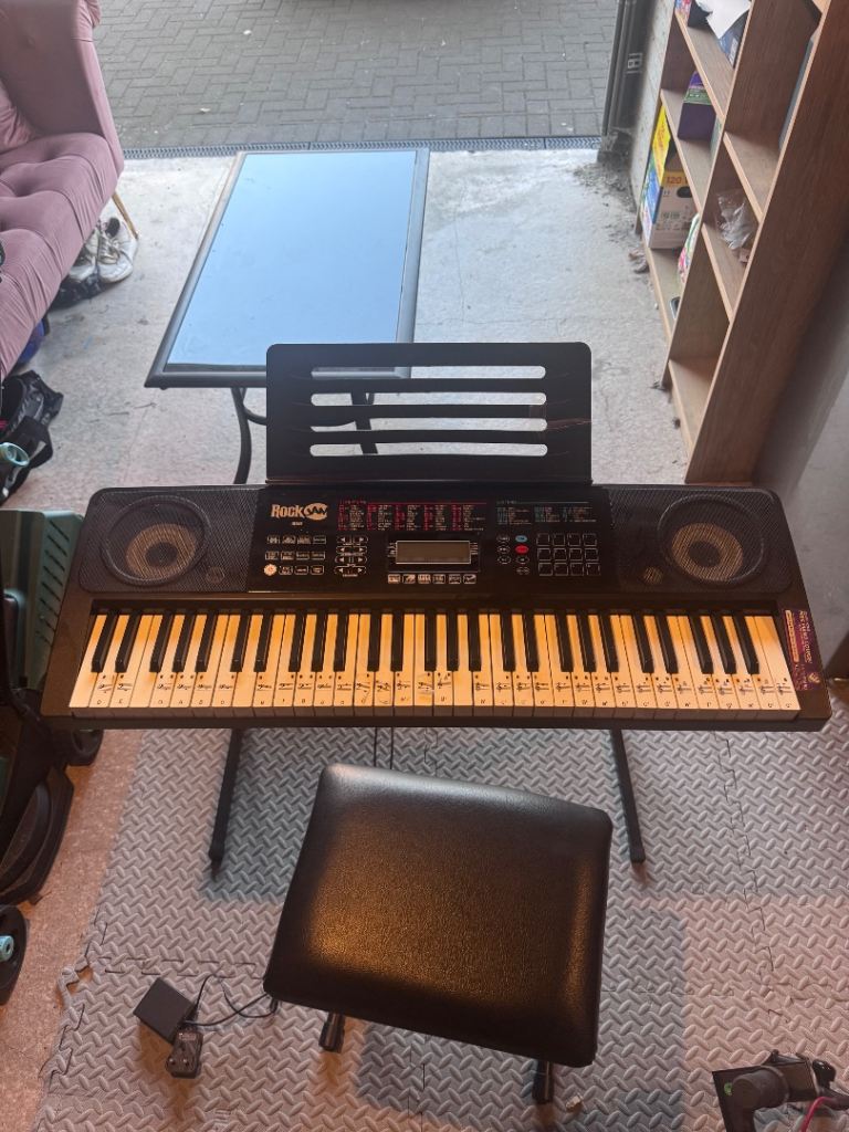 RockJam RJ761 61-Key Digital Piano Keyboard with Stand & Stool