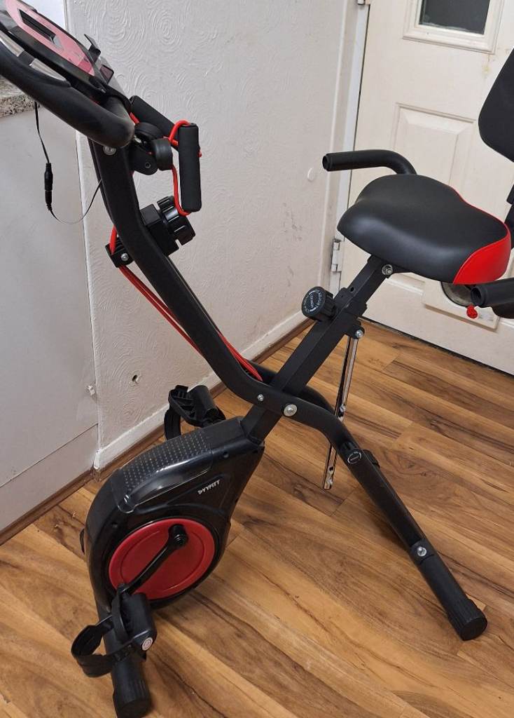 YFITT Foldable Fitness Exercise Bike with monitor and (Resistance Bands), 16 Magnetic Resistance Lev