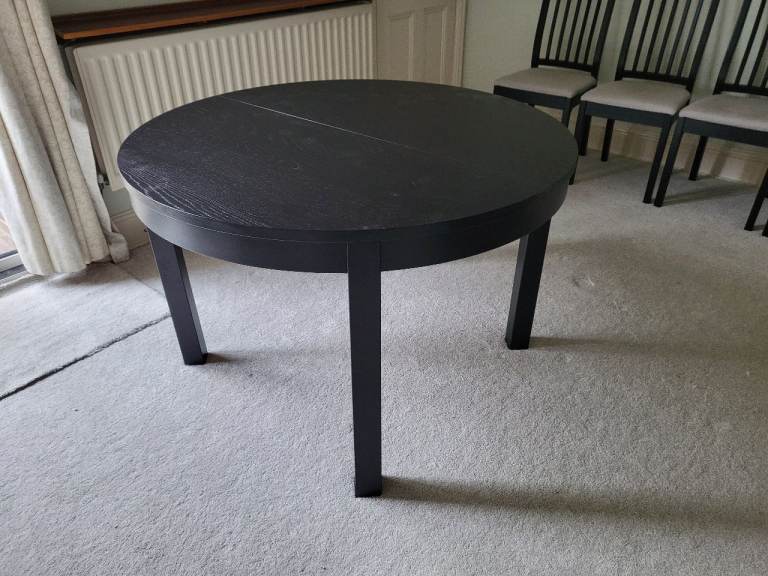 Ikea Black Round Bjursta Extending Table FREE DELIVERY 026