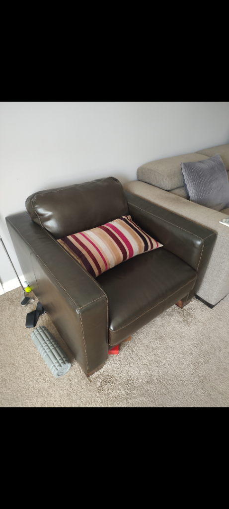 Comfortable Brown Leather Armchair with Cushion