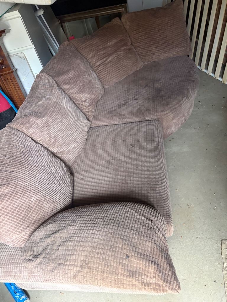 Brown Corduroy Corner Sofa with Cushions – Fair Condition
