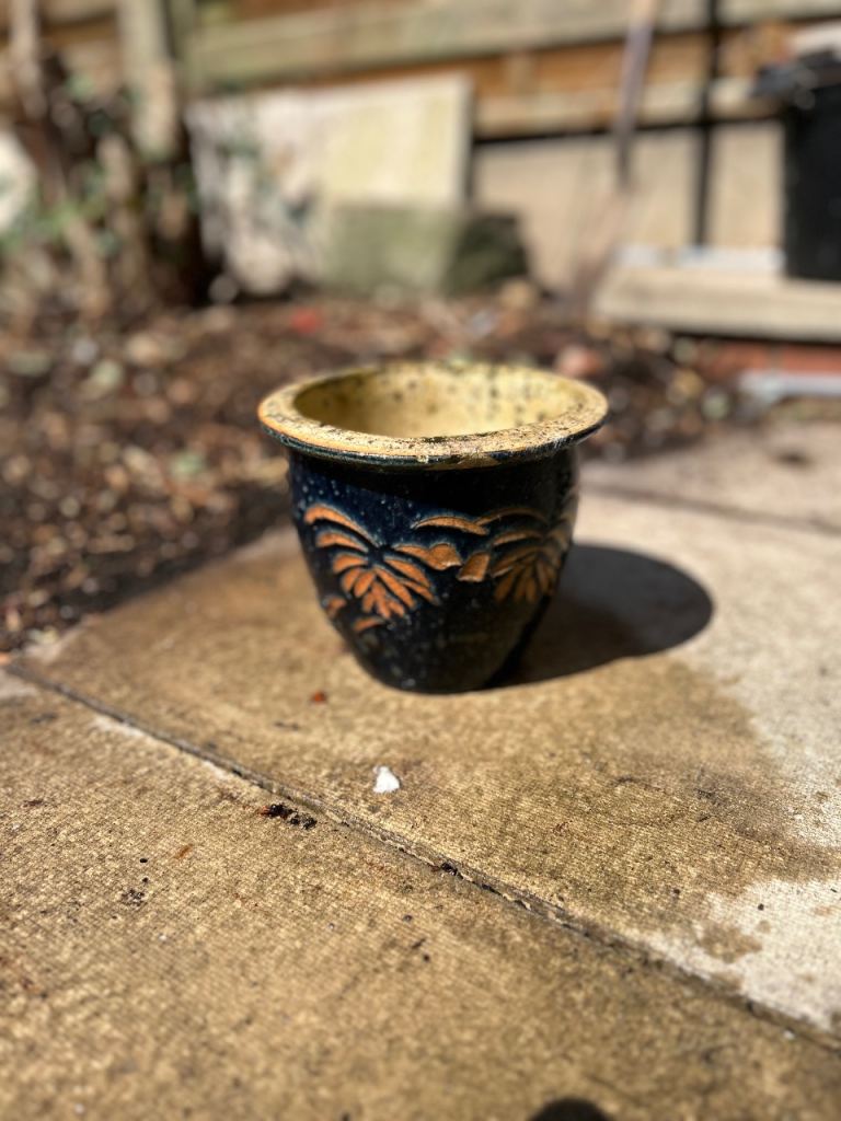 Used Garden Plant Pots - Blue and Green Ceramic