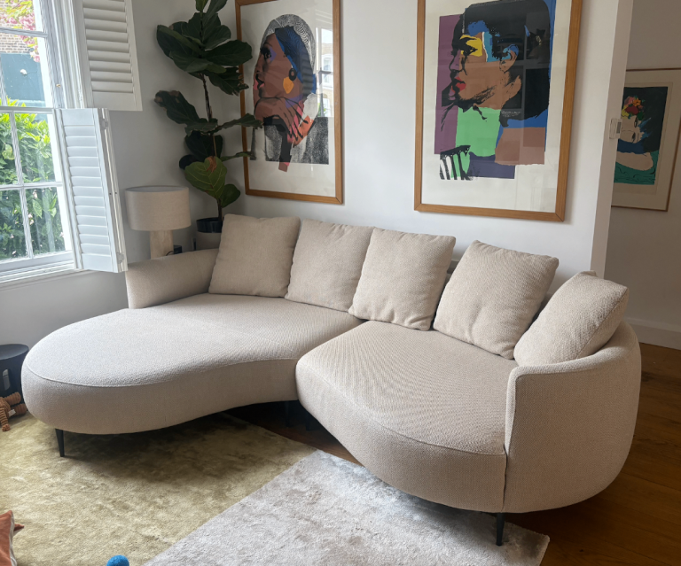 John Lewis Lozenge Grand 5 Seater LHF Chaise End Sofa, Metal Leg, Twisted Boucle Putty