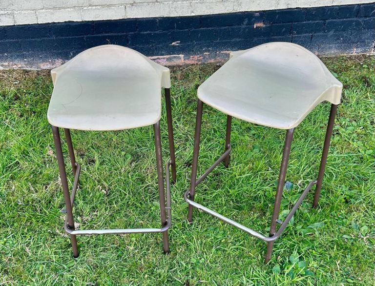 Pair of Kitchen School Stools Industrial lab Chairs Vintage Restaurant dining Cafe Stacking Retro