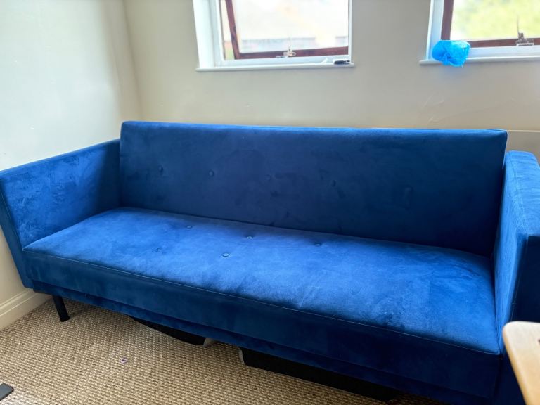 Blue Velvet Sofa Bed – Good Condition