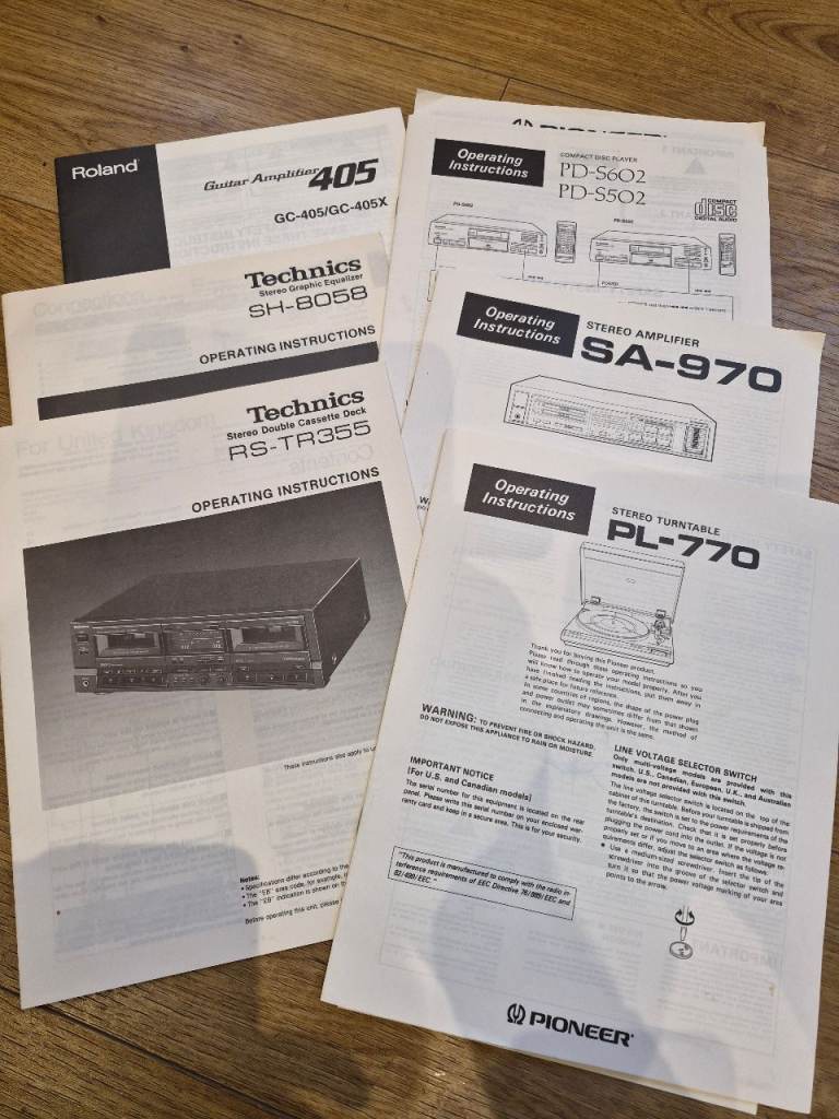 Pioneer Technics Stereo System with Wharfedale Speakers and  all manuals – good condition