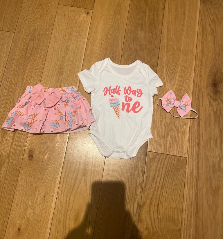 Baby Girl 'Half Way to One' Outfit & Headband 3-6M