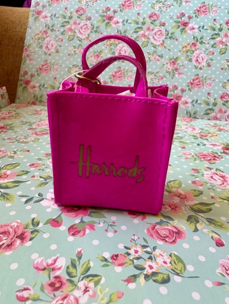 New Harrods Mini Bag Keyring - Bright Pink