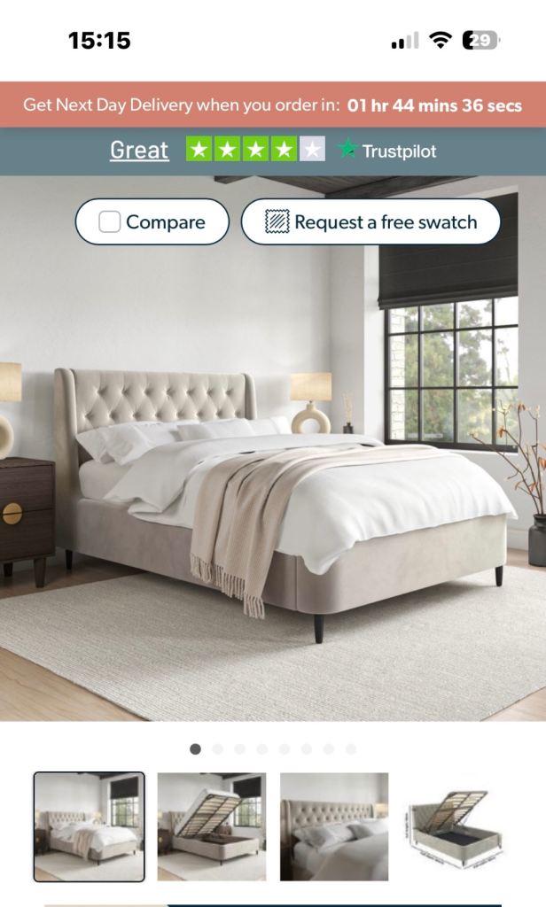 King Size Beige Velvet Bed Headboard