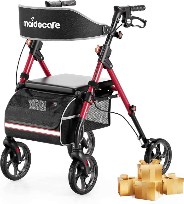 new in packaging - Rollator Walker with Seat Outdoor/Indoor Walker, 20cm All-Terrain Tires - RED
