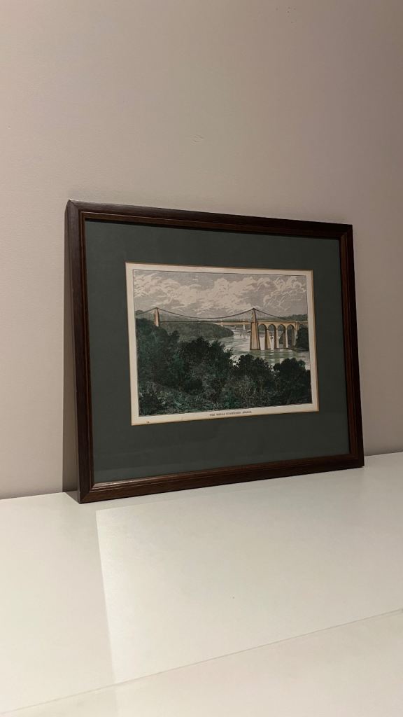 Vintage Hand Coloured Print of The Menai Suspension Bridge