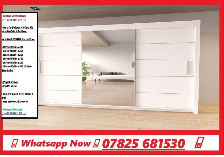 Full Mirror Door Wardrobe - High Quality & Strong Sliding Door Wardrobe