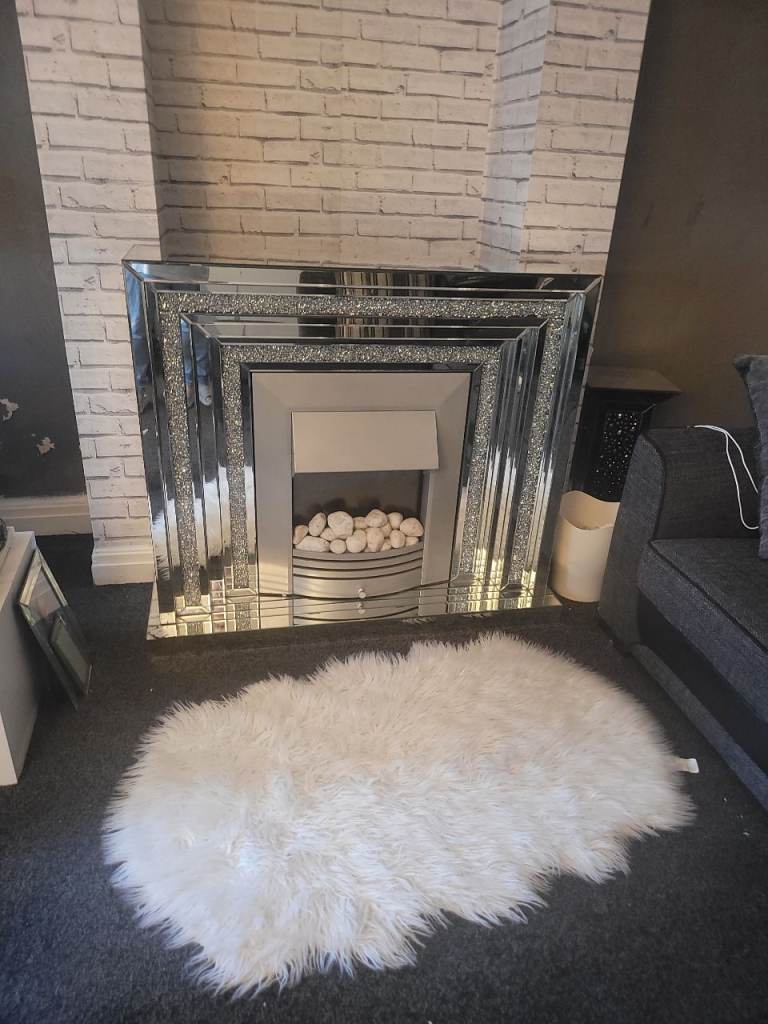 Mirrored Fireplace with Crushed Diamond Effect Surround