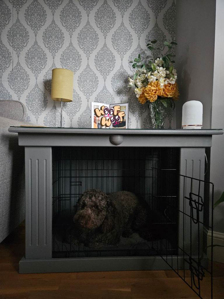 Dog crate with bespoke wooden case