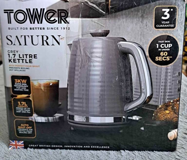 NEW Tower Saturn Grey 1.7 Litre Kettle – Fast Boil