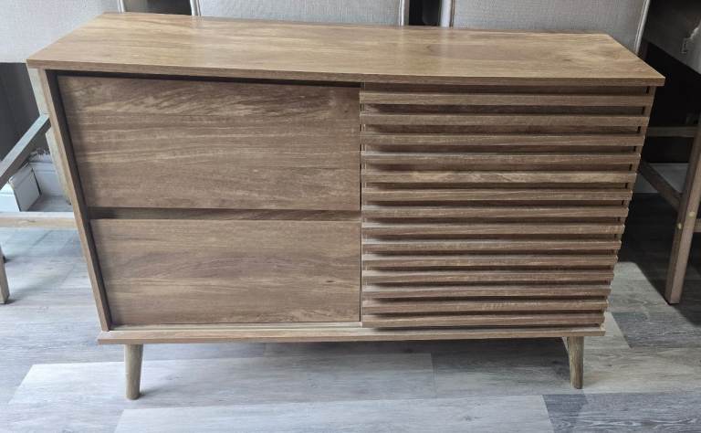 Wooden Sideboard with Slatted Sliding Door 