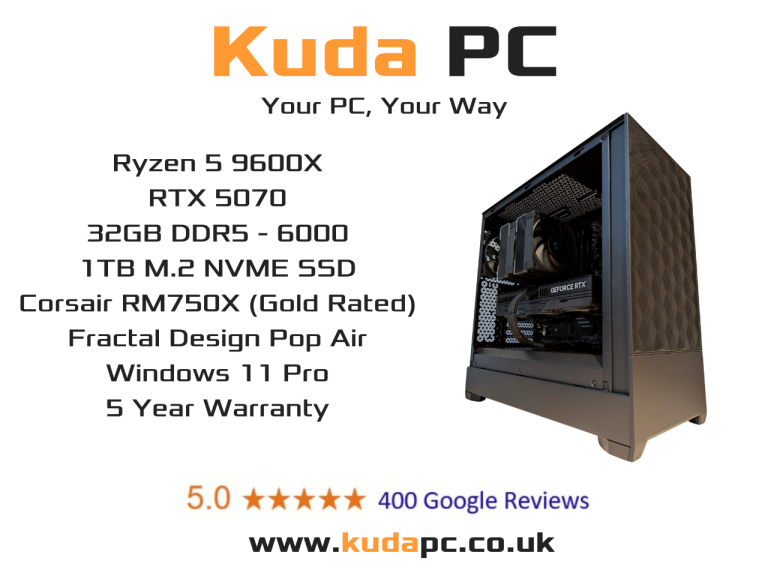 GAMING PC - Ryzen 9600X - RTX 5070 - 32GB RAM - 1TB SSD - 5 YEAR WARRANTY - KUDA PC - RGB