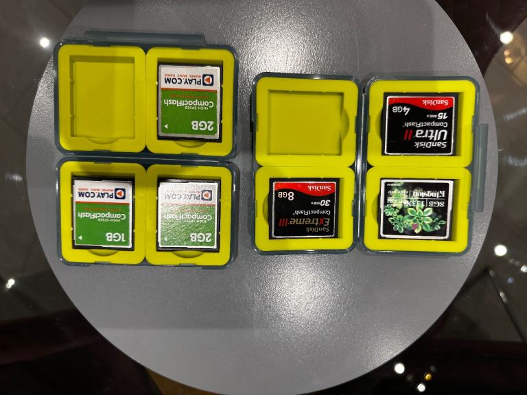 6 Compact flash memory cards plus gel storage cases