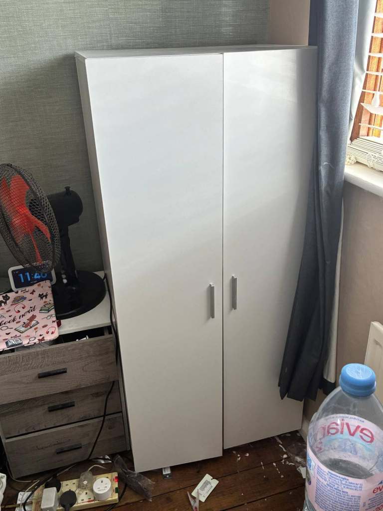 White Two-Door Wardrobe – Good Condition, 50cm Deep