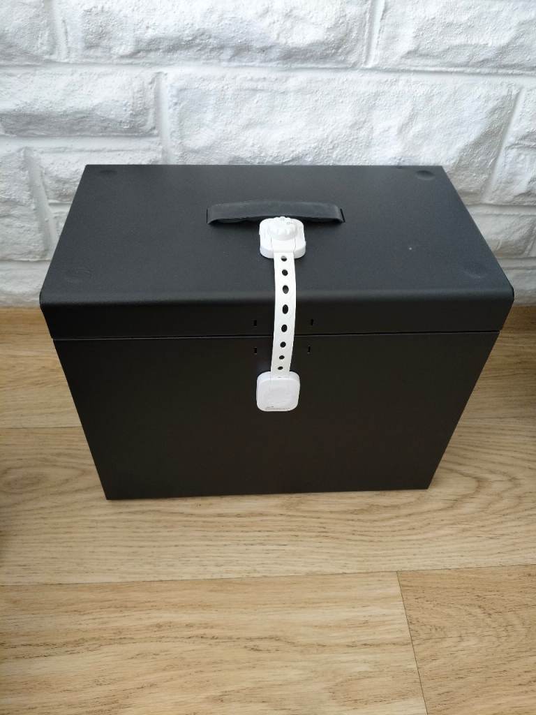 Black Metal File Box Used In Good Condition.