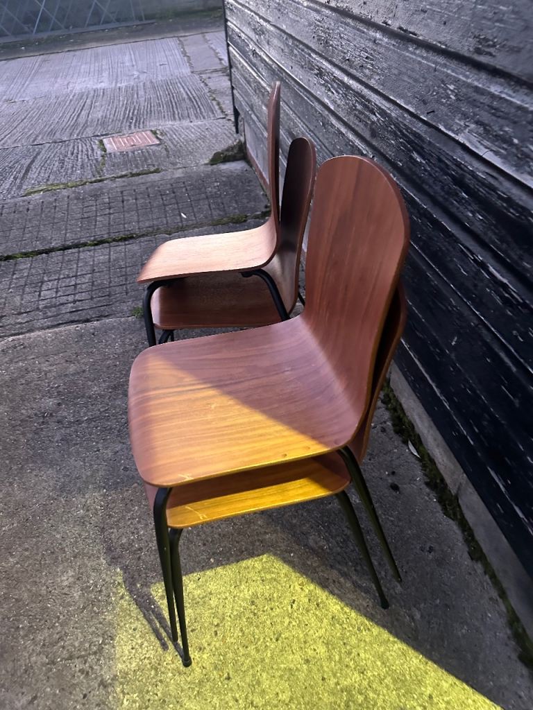 Vintage retro mid century modern MCM stacking kitchen dining chairs x 2 4