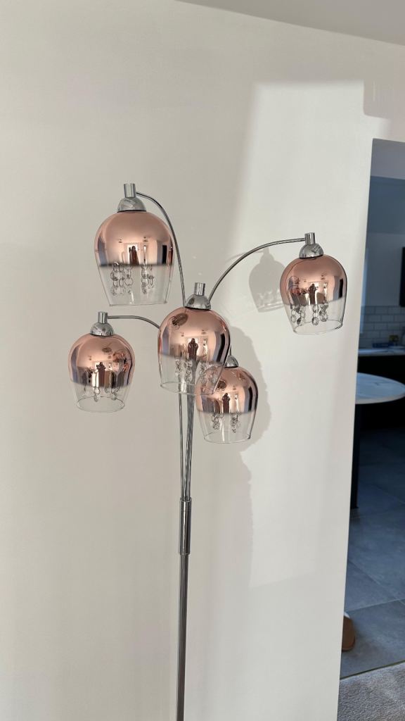 Rose gold floor lamp with 5 crystal lamps 