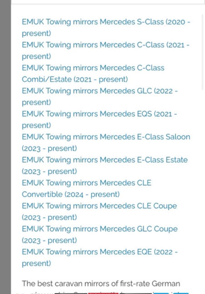EMUK towing mirrors for various Mercedes Vehicles. Model number EMUK100222