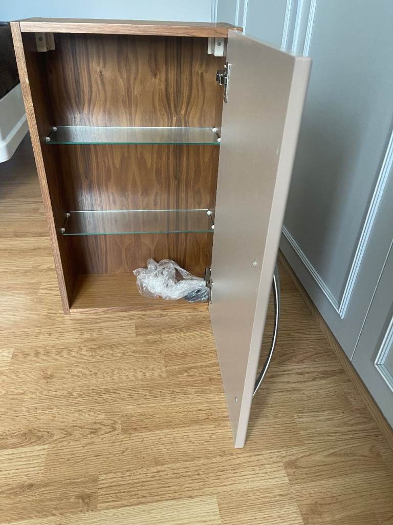 NEW -  Bathroom Wall Cabinet with Glass Shelves & Fittings - UNUSED