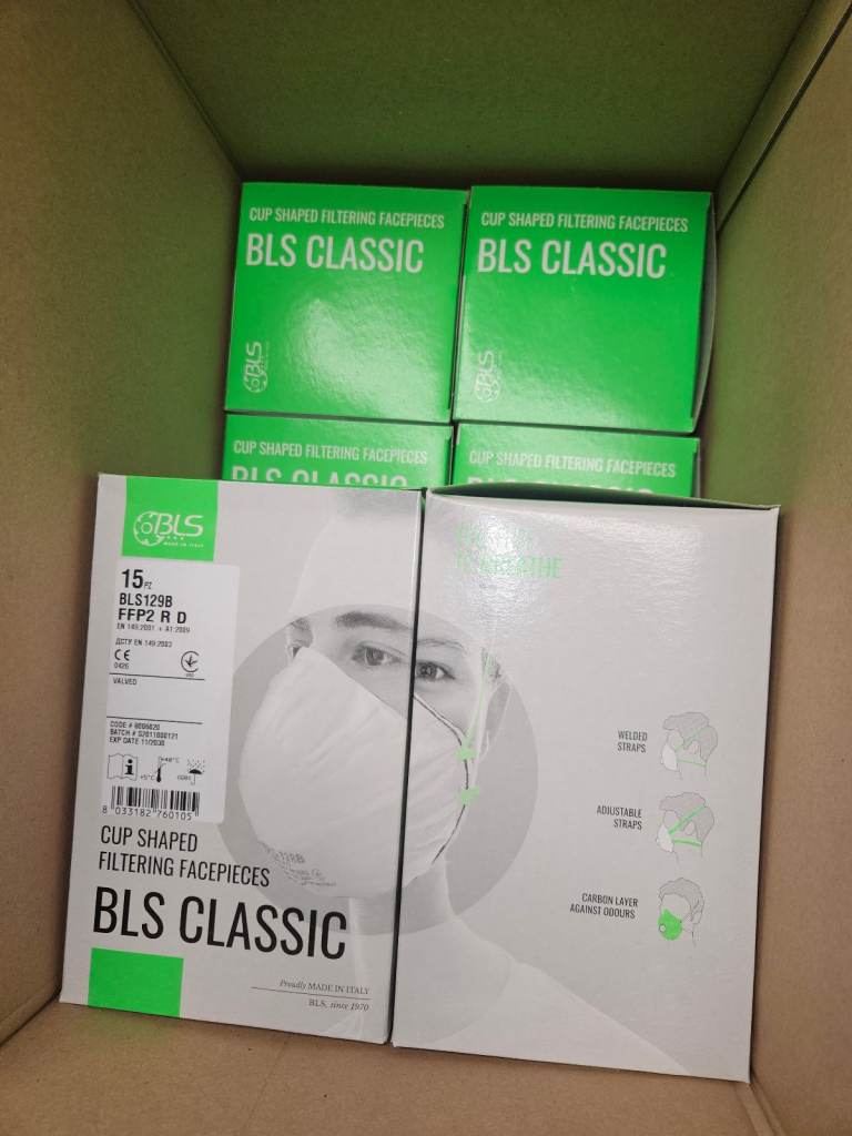 Box of 180 BLS Classic face masks / respirators with filter air valve FFP2RD
