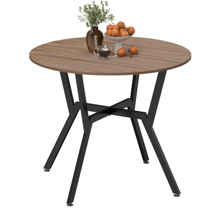 Dining Table, Walnut with metal black Legs, 90 x 76 cm