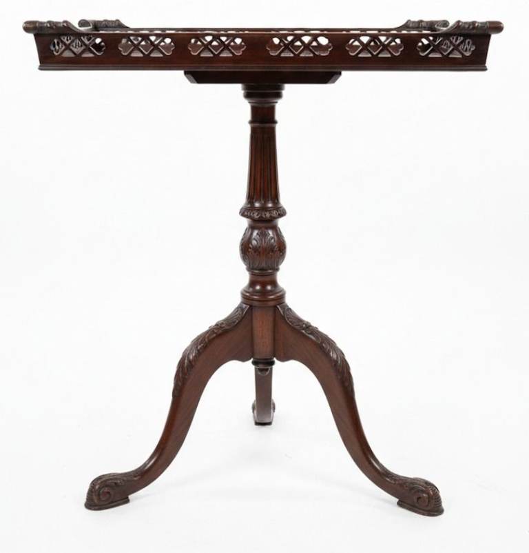 Mahogany "Pie Crust" Tripod Table With Reticulated Gallery
