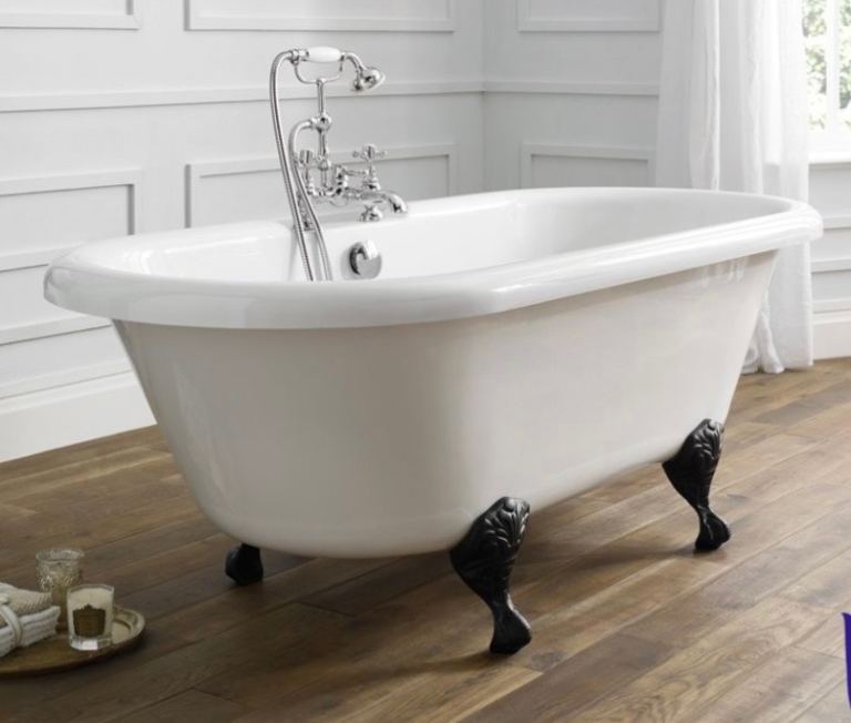 Double ended freestanding roll top bath - white