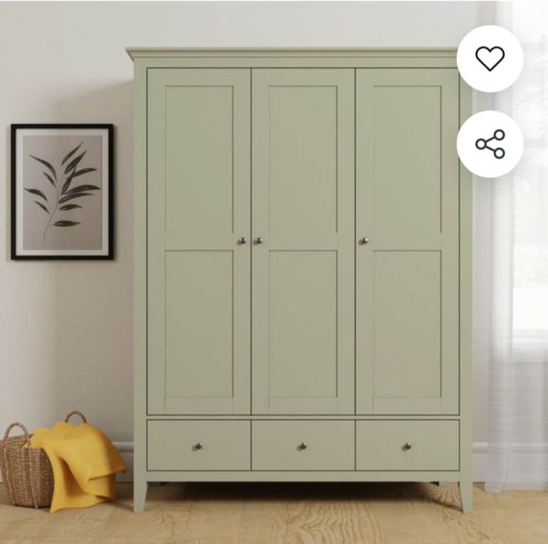 Sage Green Lynton Triple Wardrobe with Drawers