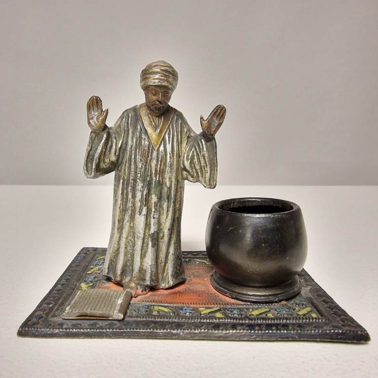 Vintage Metal Match Holder / Desk Accessory on Decorative Base