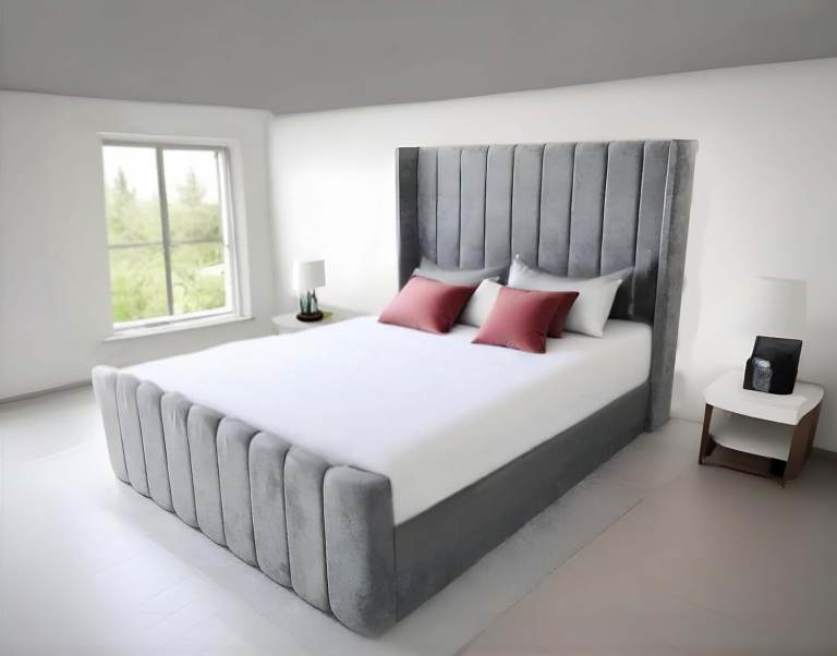 image for New Double ROYAL Wing Bed Grey Color Brand New ~~ Today Delivery Order Now Cash On Delivery ~