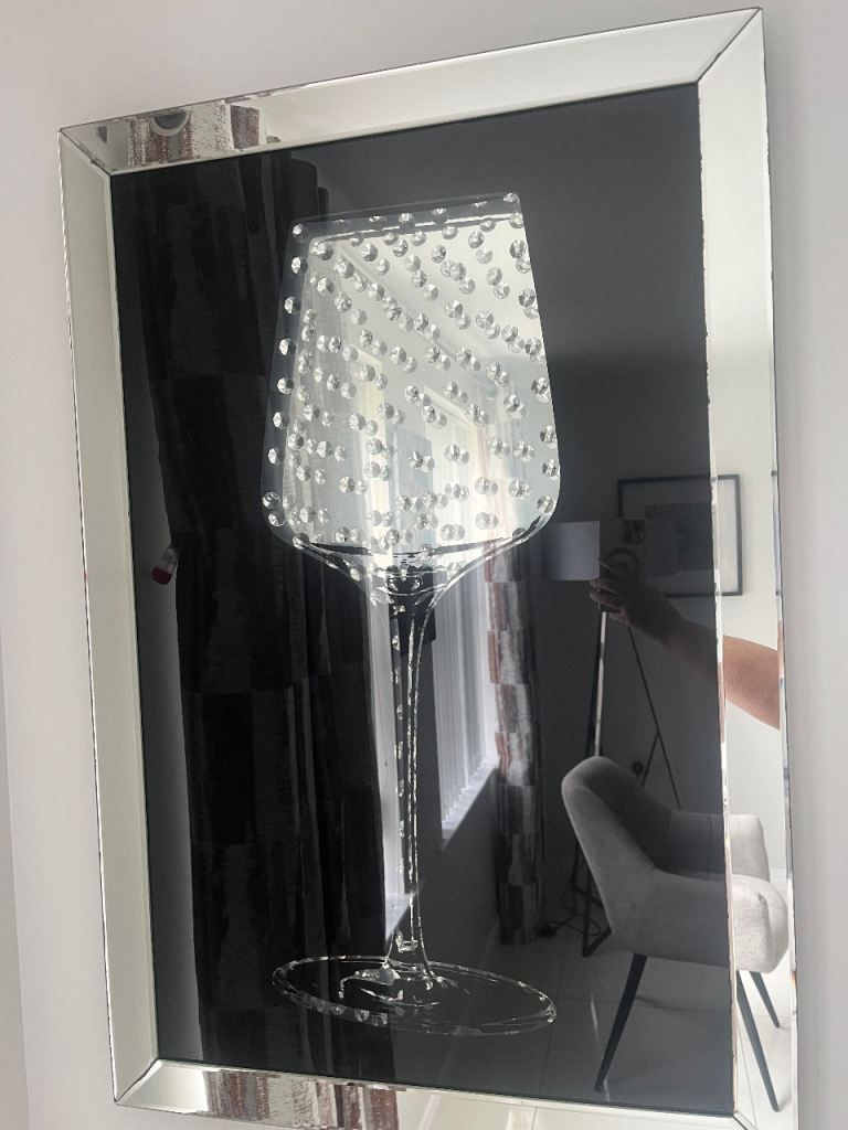 Large Mirrored Wall Art with Wine Glass Design