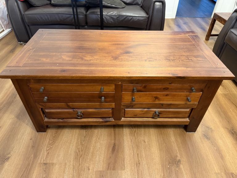 Solid Wood Coffee Table with Drawers – Good Condition