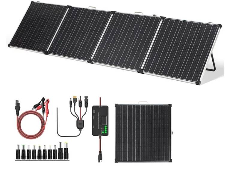 220W Foldable Solar Panel, 18V Portable Monocrystalline Solar Suitcase with SAE Connector Kit, 