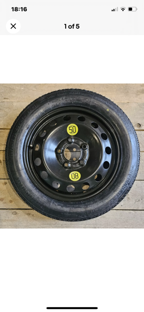 BMW 1 & 3 series early E models 16” space saver wheel and unused continental tyre 
