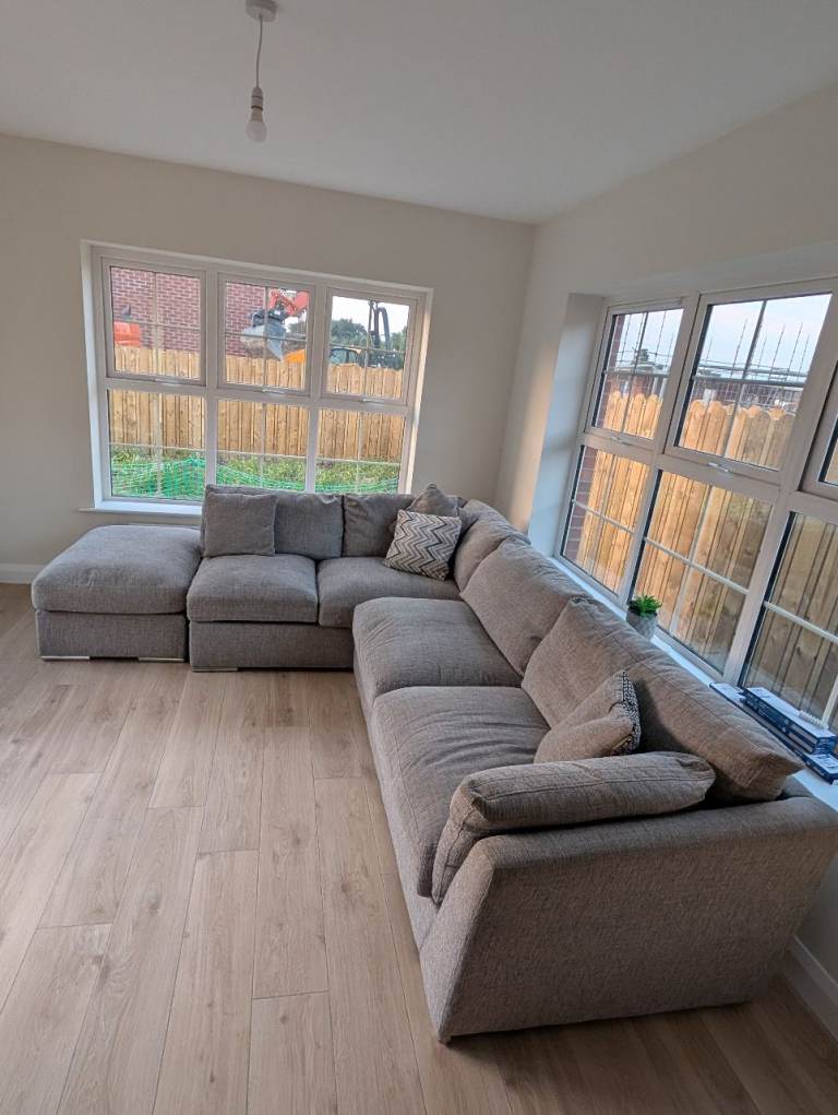 Grey DFS Corner sofa - L Shape with pouffe