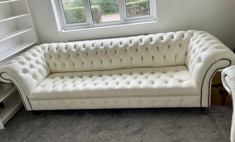 White leather chesterfield custom made 4 seater sofa 