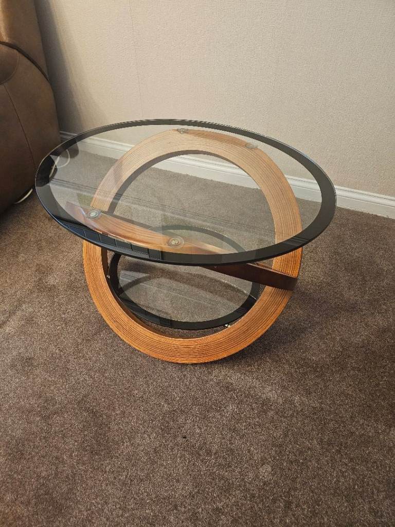 Lamp Tables - Oval Glass and Walnut Wood