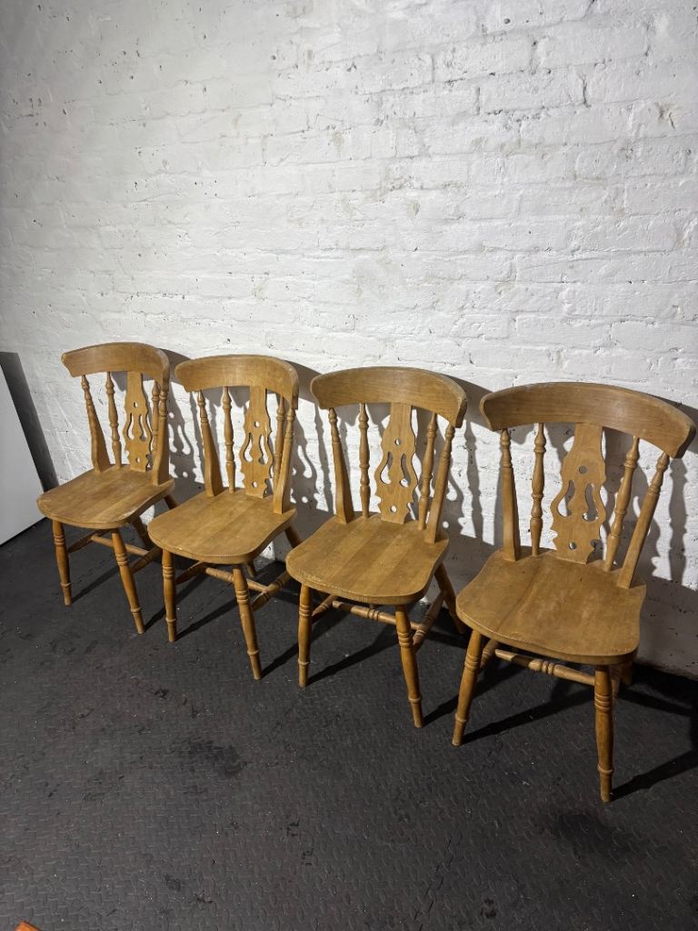 image for 4 Vintage Solid wooden dining chairs