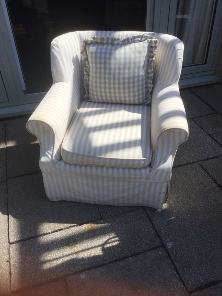 Comfy Striped Armchair with Cushion – Good Condition