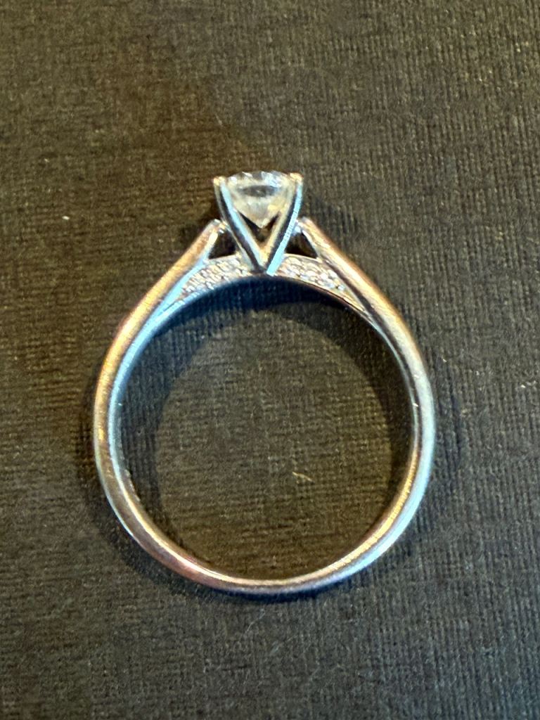18K Pure White Gold Engagement Ring .45ct Main diamond – Size L