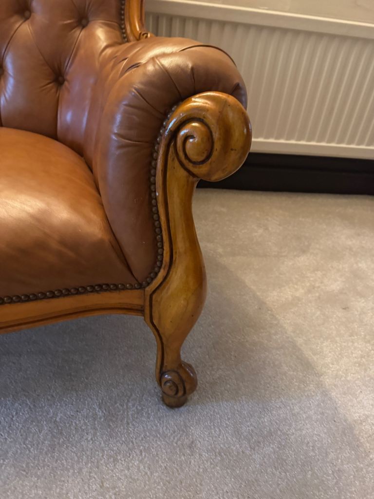 Vintage French Rococo-Style Tufted Leather Sofa in Cognac Brown | in ...