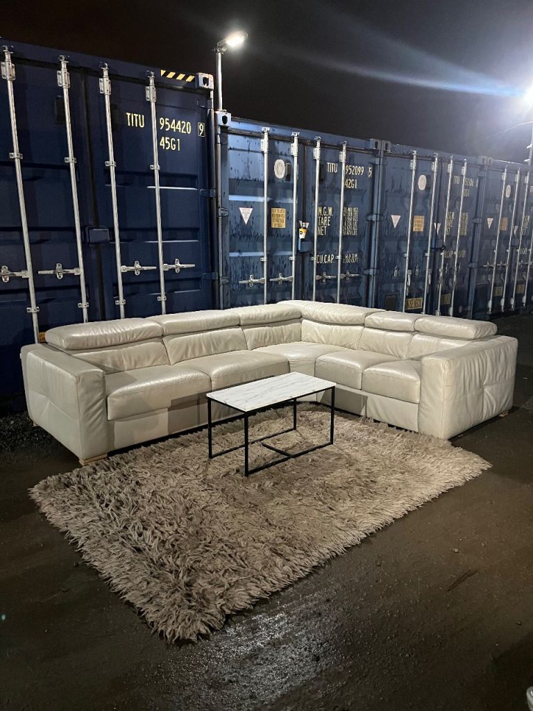 Cream / beige leather L shape corner sofa / couch 🚚 DELIVERY AVAILABLE 🚚