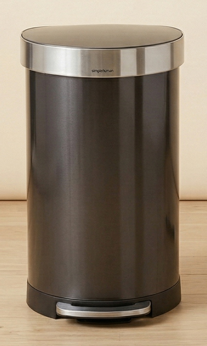 simplehuman Black Semi-Round Pedal Bin – 50L Large Kitchen Bin