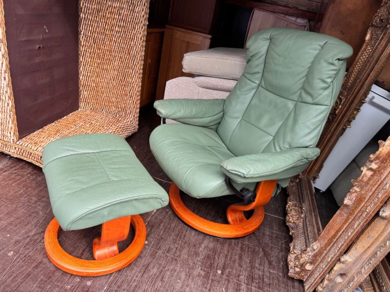 Ekornes Stressless Green Recliner Armchair Chair & Footstool Possible Delivery