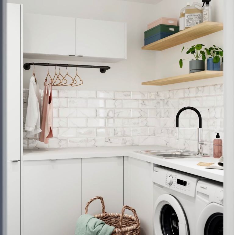 Trentie White Gloss Marble effect Ceramic Indoor Wall Tile, 7 packs of 48 tiles, (L)200mm (W)100mm